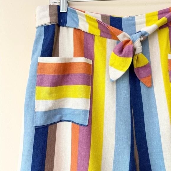 Gilli Colorful Striped Linen Tie High Waist Wide Leg Culotte Pants Size L - Picture 6 of 15